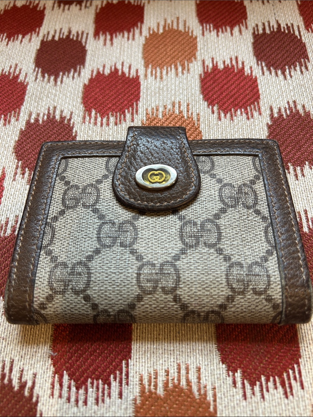 1980’s Gucci Beige/ Brown Monogram Card Case with Gold Logo